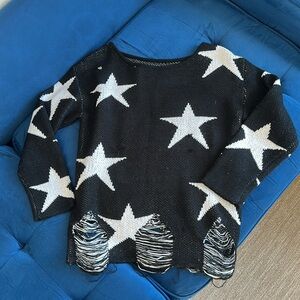 black & white star distressed sweater (size S)
